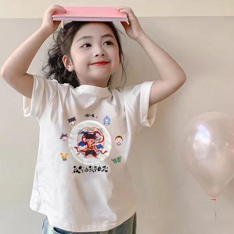 哪吒t恤儿童短袖亮片翻转变色上衣夏季2025新款中大童半袖打底衫t