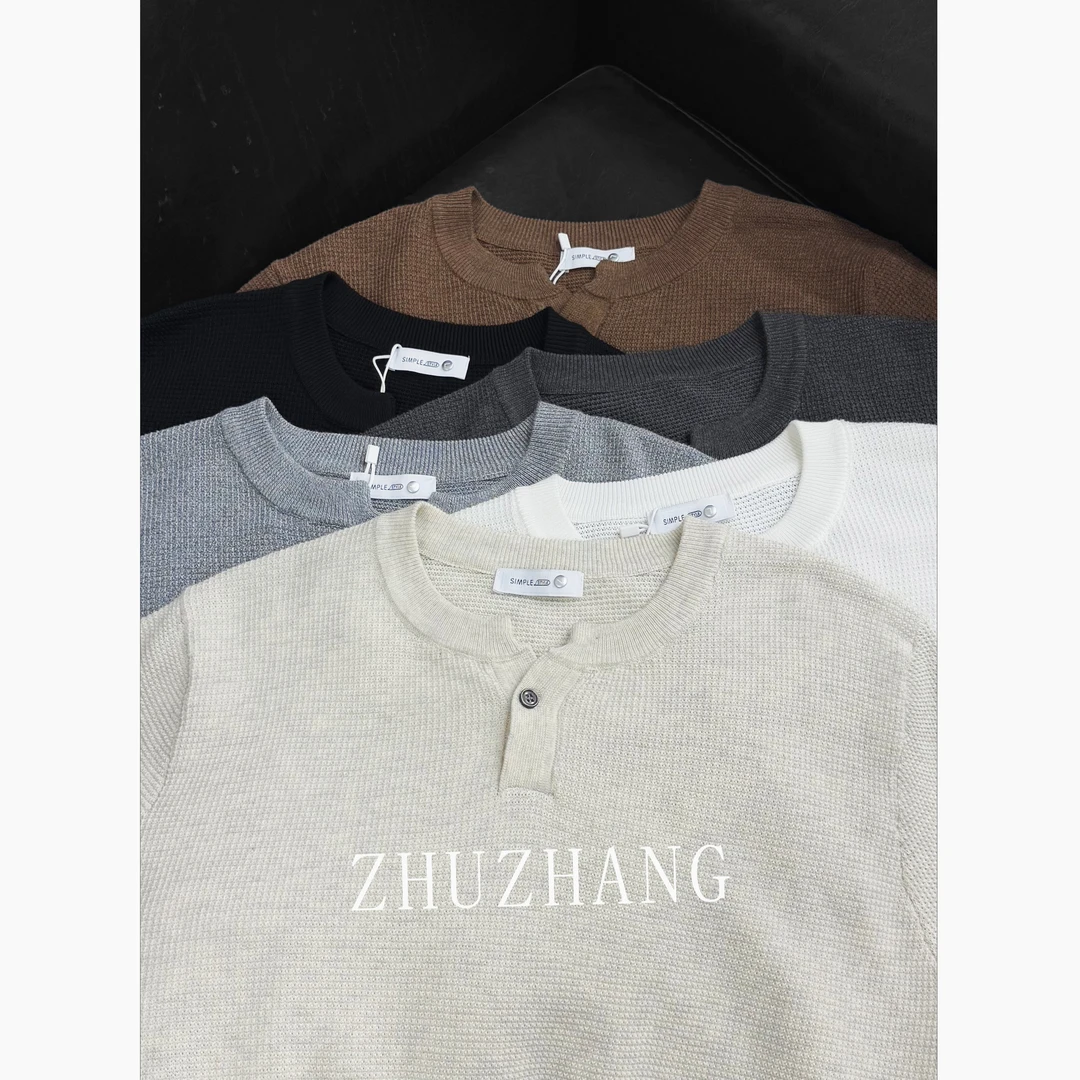 BAIZHI「亨利单扣」夏季老钱风冰丝亨利领百搭上衣轻熟慵懒男士短袖