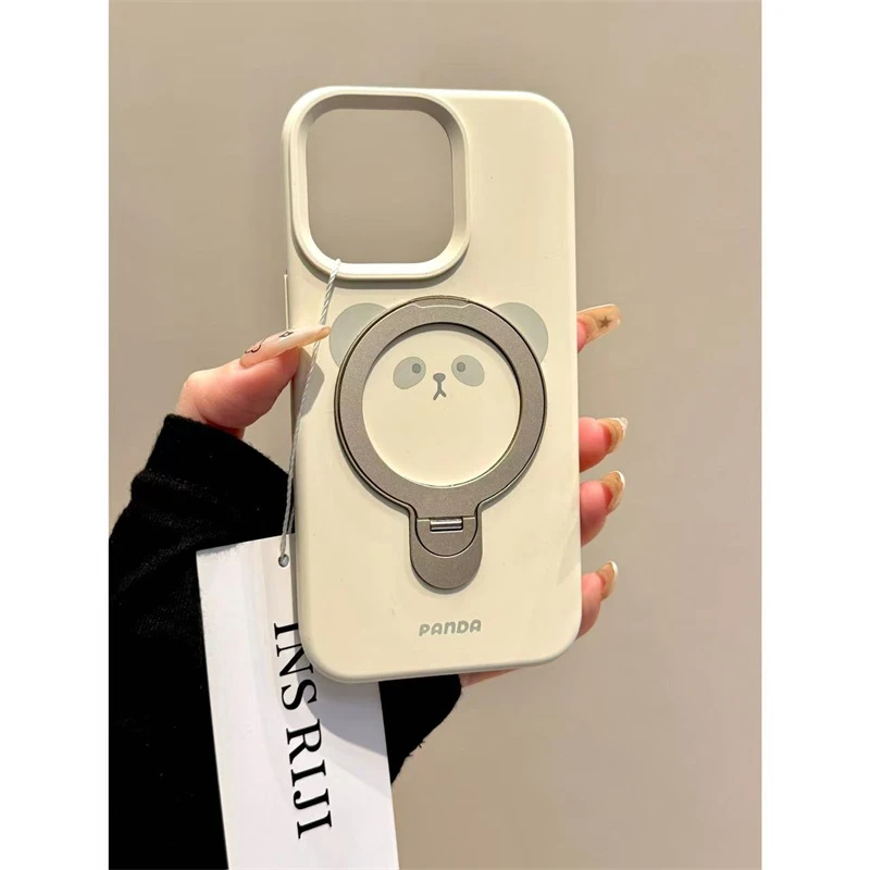 适用苹果iphone16promax熊猫支点旋转15pro简约14pro支架13手机壳