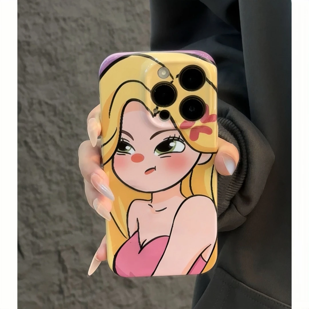 生气黄发女孩适用苹果16promax菲林手机壳华为P70oppo小米15vivo