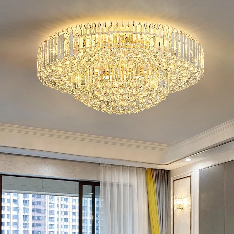 现代轻奢水晶灯客厅吸顶灯简约大气新款圆形家用卧室餐厅灯具