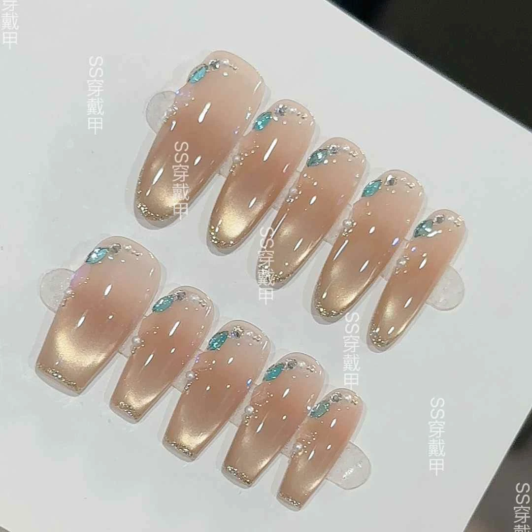 【月咏金沙】高级轻奢纯欲猫眼美甲纯手工穿戴甲显白10片美甲贴