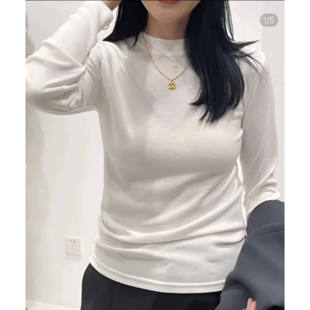 白色半高领打底衫秋冬2025新款长袖T恤磨毛显瘦内搭女士上衣f497