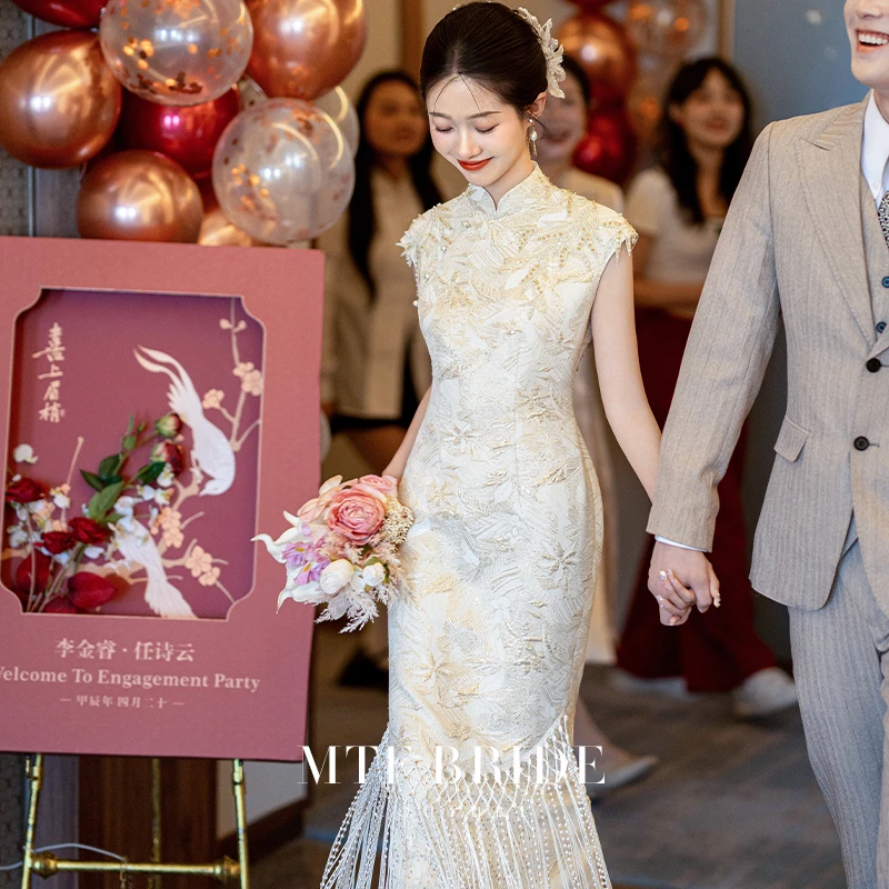 满庭芳【夏词】白色旗袍改良旗袍2025新款新中式订婚敬酒礼服