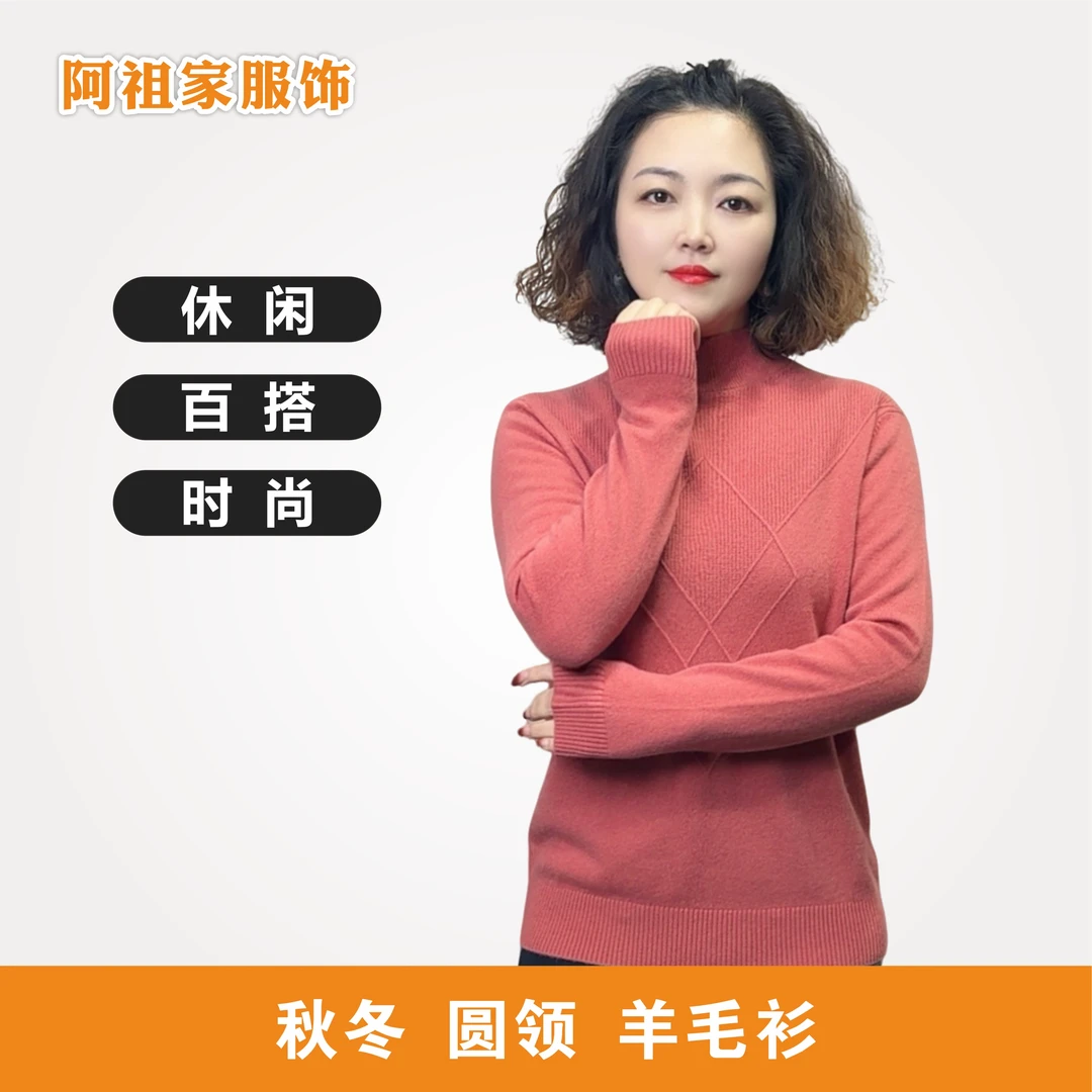 【阿祖家】秋冬时尚圆领打底衫女装常规长袖百搭休闲保暖羊毛衫F-11