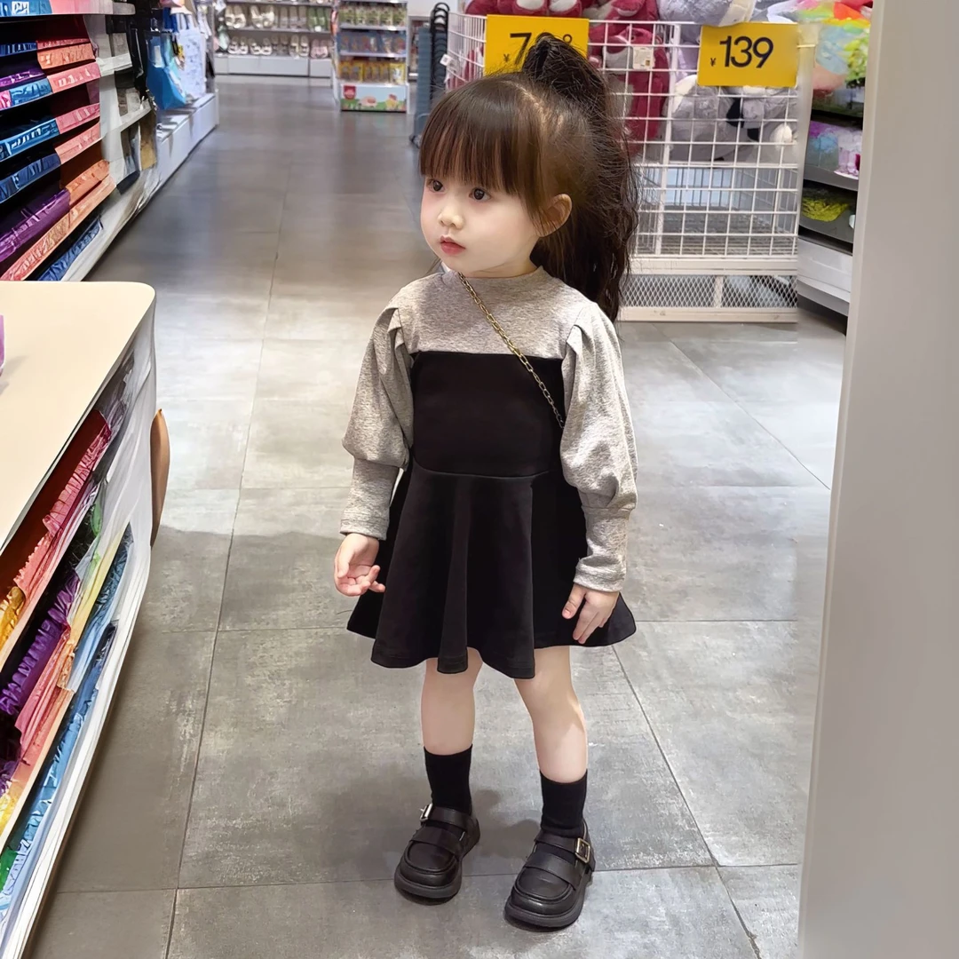 女小童灯笼袖连衣裙春秋装2023年新款时尚洋气儿童拼接宝宝公主裙