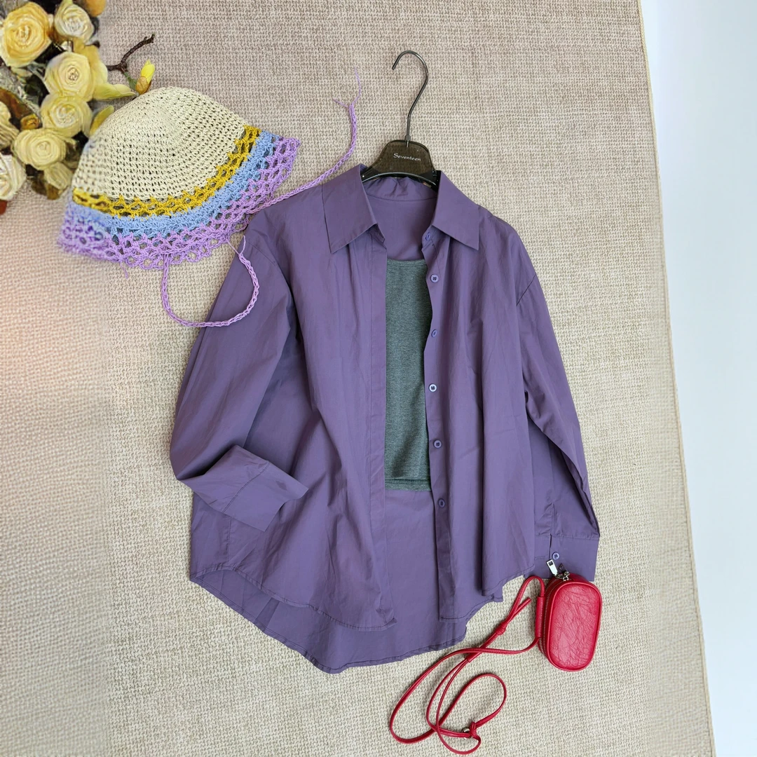 苏棠专属-紫色长袖绵绵衬衣外套春夏新款设计感衬衫休闲春季韩版