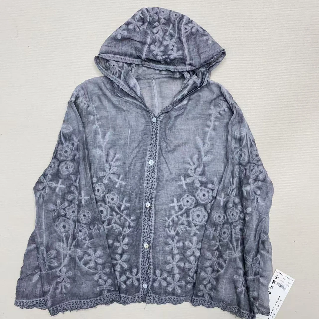 【浅灰】蕾丝外套防晒提花开衫长袖复古休闲上衣25062肩50胸130长65