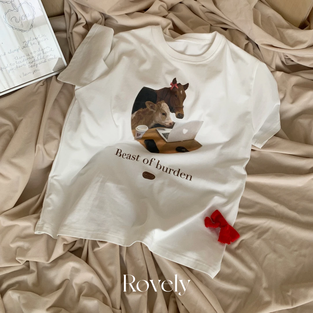 Rovely【爱Love工作的牛马】崔崔原创定制百搭休闲印花短袖