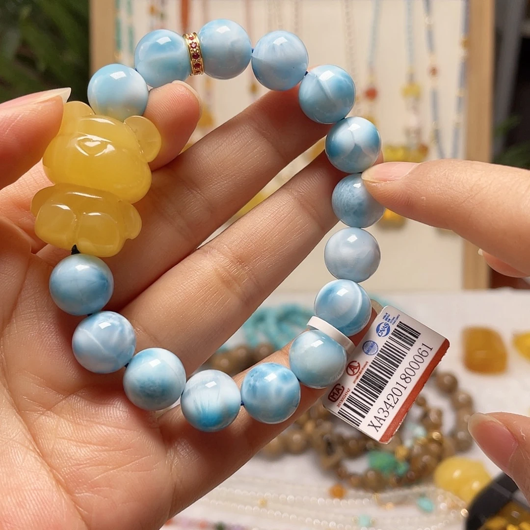 蜜蜡18K金镶嵌裸石蜜蜡手串