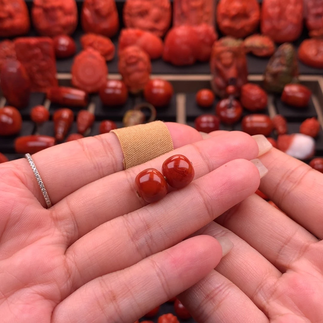 南红玛瑙南红川料原矿老型对珠10.6mm未镶嵌