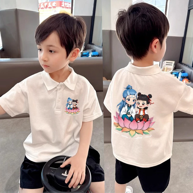 儿童POLO衫领哪吒敖丙2025新款纯棉男童潮酷休闲短袖夏装帅气