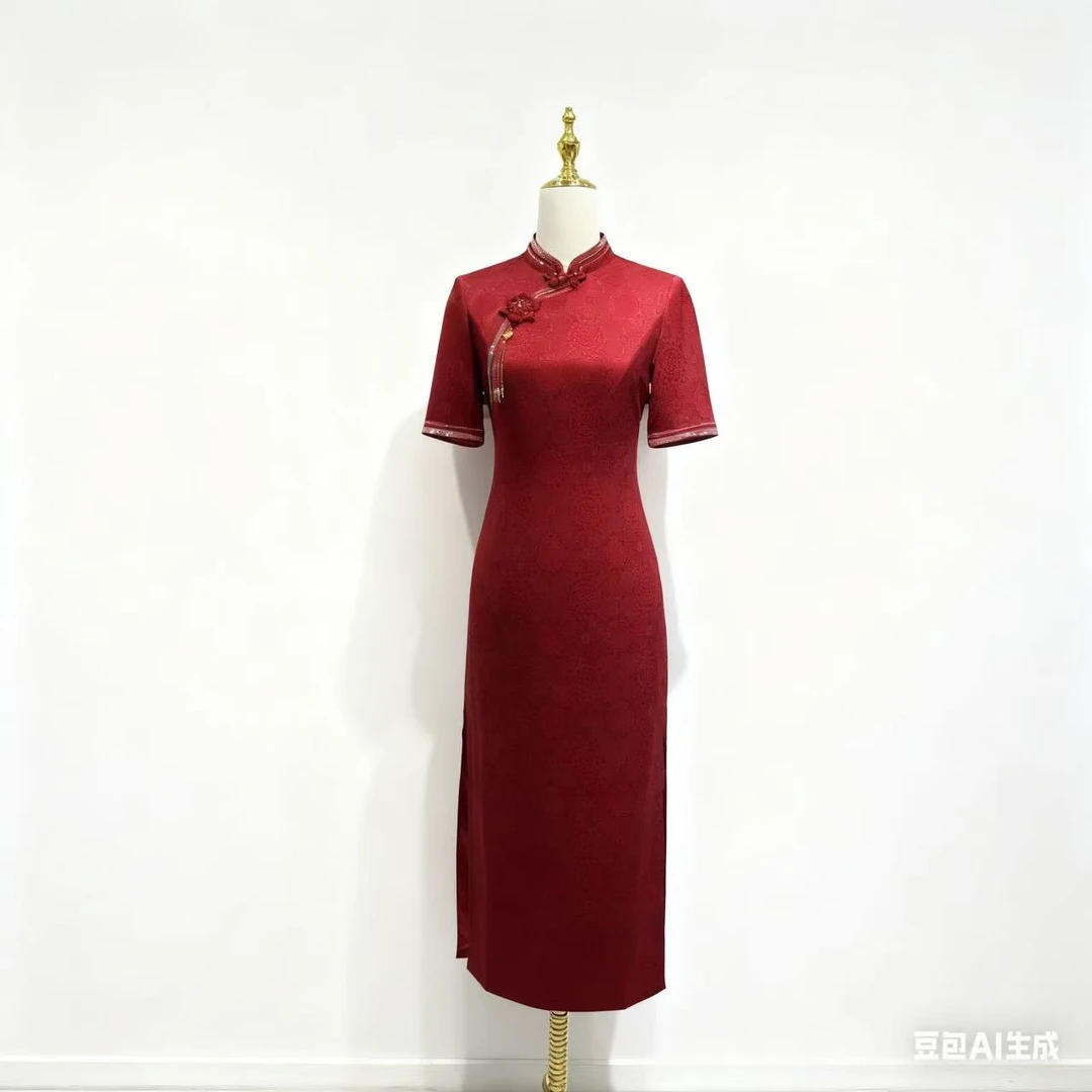 2025秋冬新款旗袍连衣裙醋酸高档气质高贵喜婆婆喜妈妈宴会礼服
