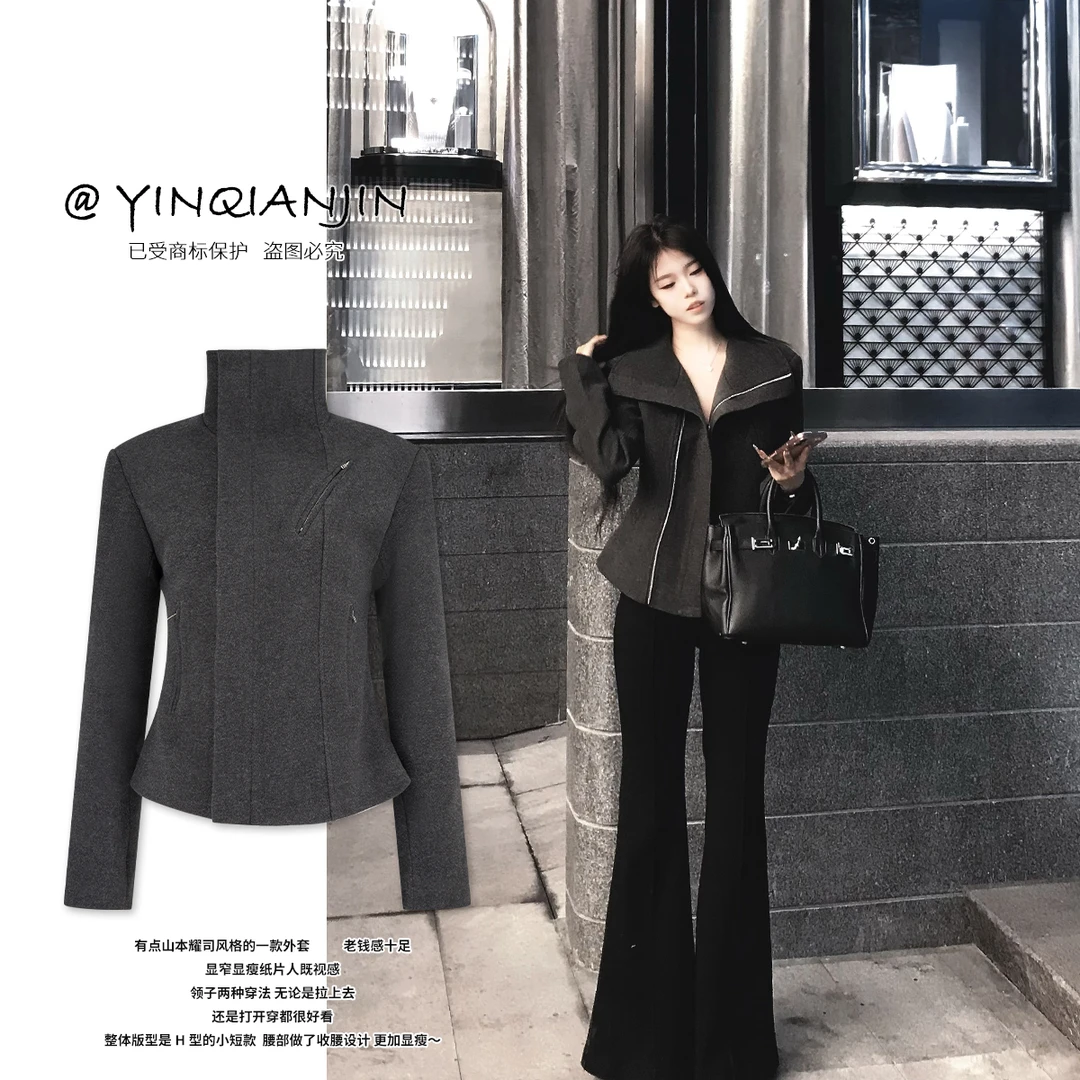 尹千金【山本耀司】H收腰版型贼有立体感老钱风灰色短外套W245059