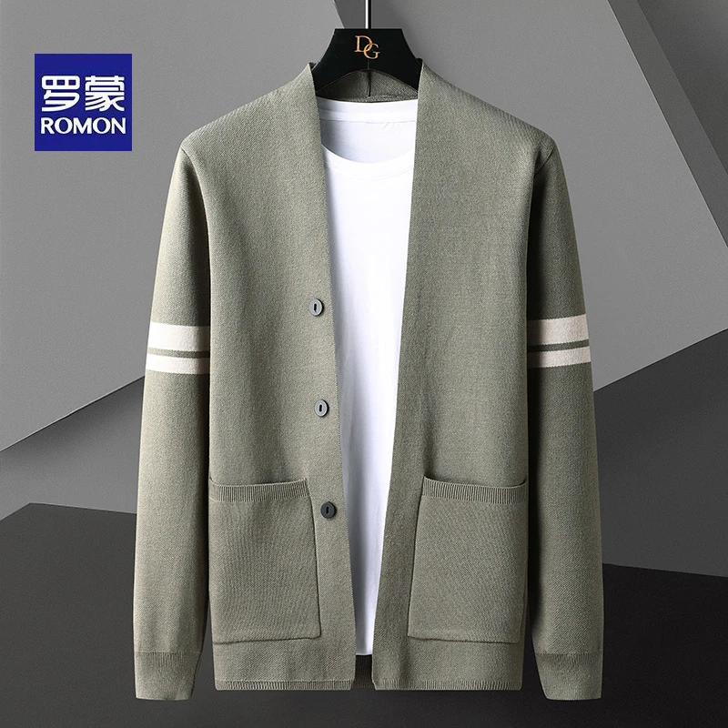 罗蒙针织开衫外套男士2022秋冬季新款潮外穿春秋款条纹高端毛衣男