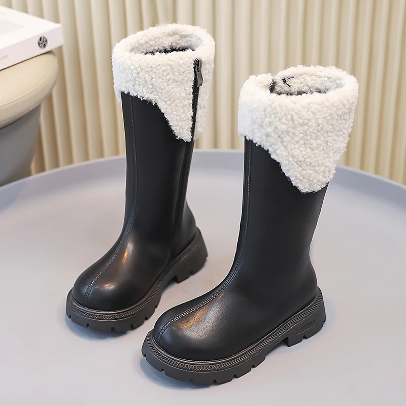 儿童靴子女2025新款秋季皮靴骑士靴小V靴长筒模特表演走秀女童鞋