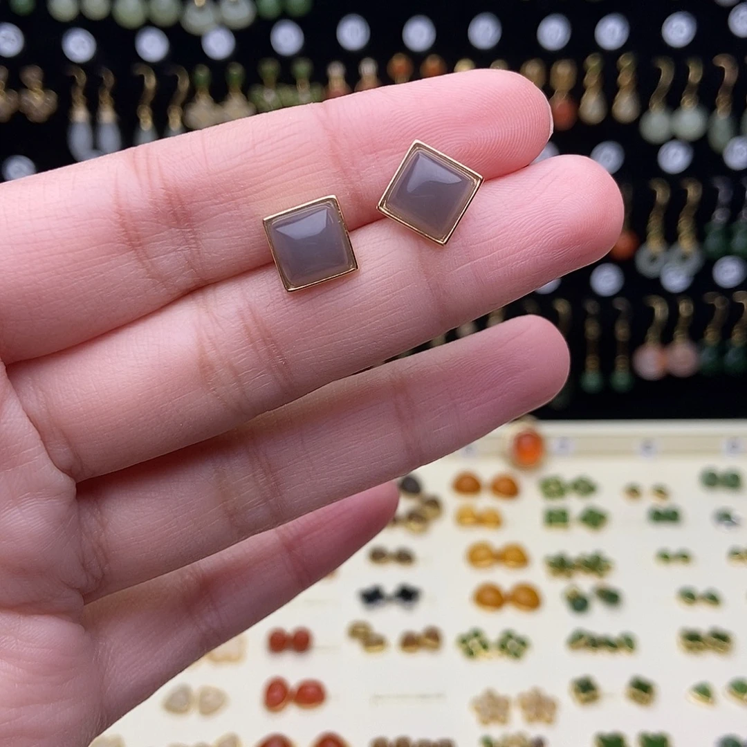 和田玉银S925镶嵌耳饰