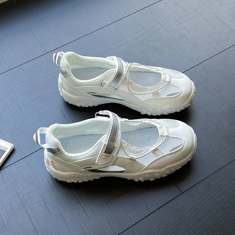运动玛丽珍鞋女款夏季2025新款镂空透气厚底平底凉鞋魔术贴德训鞋