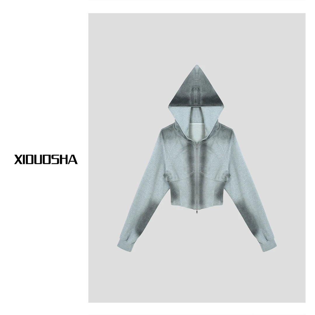 XIDUOSHA/喜朵莎原创设计连帽晕染的显瘦潮牌卫衣XDS1035