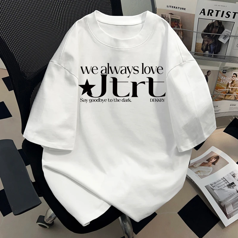jtrt潮牌美式高街字母印花夏季纯棉短袖t恤男女宽松百搭圆领上衣