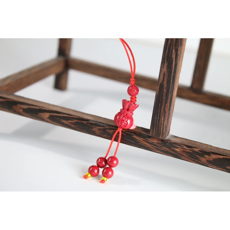 含辰砂工艺品天然玉化料大红晶砂 百福进袋手机链 钥匙链 福利品