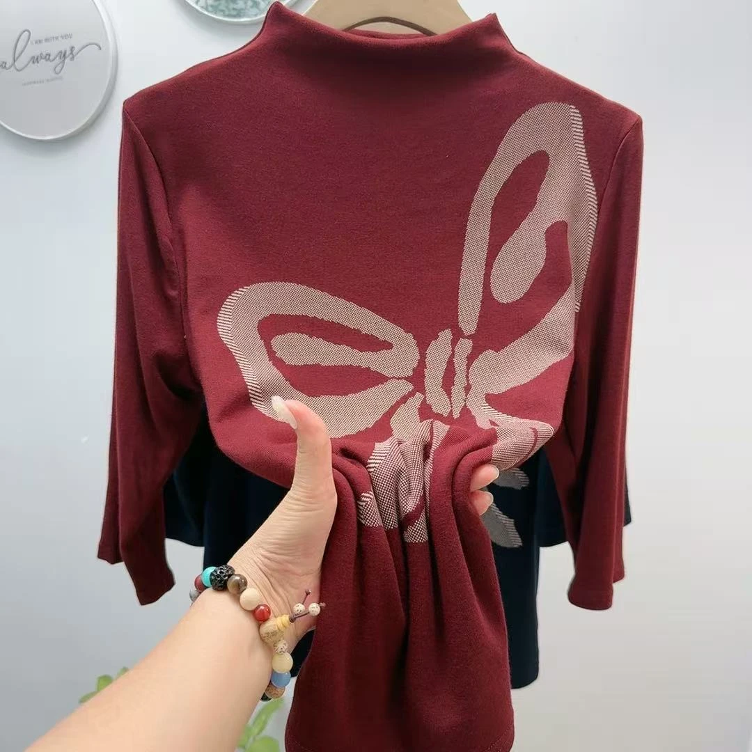 02半高领套头衫新款时尚韩版个性休闲宽松七分袖女百搭舒适上衣女