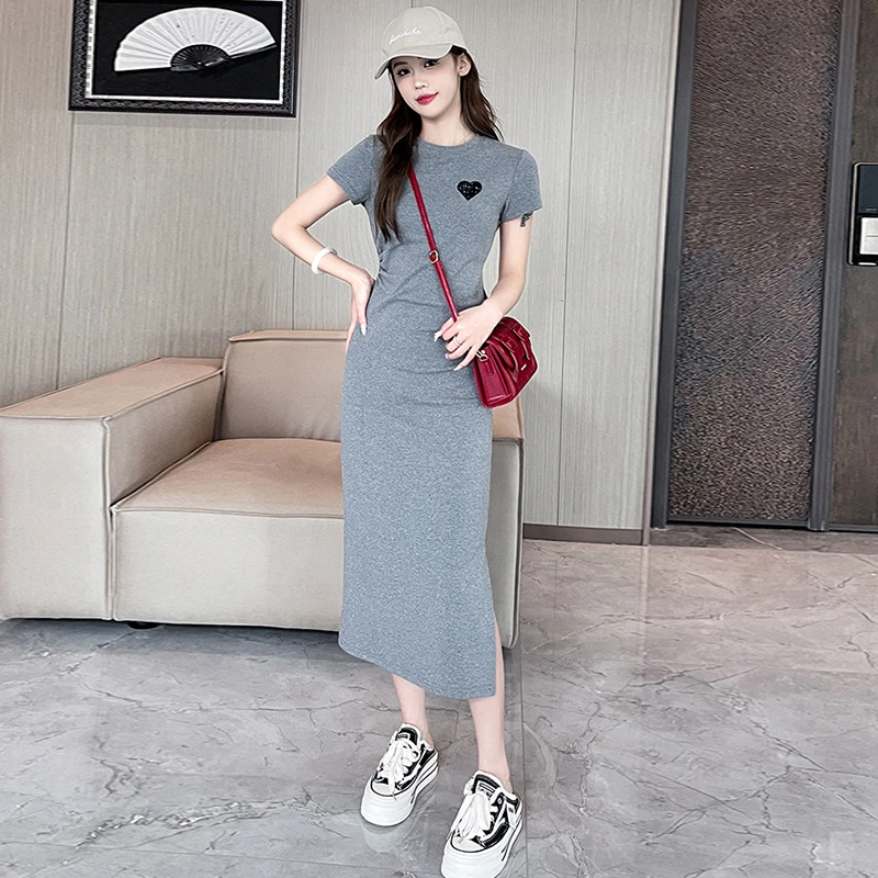 裙子女款爆款2025新款高级感修身显瘦开叉百搭打底裙子高贵连衣裙