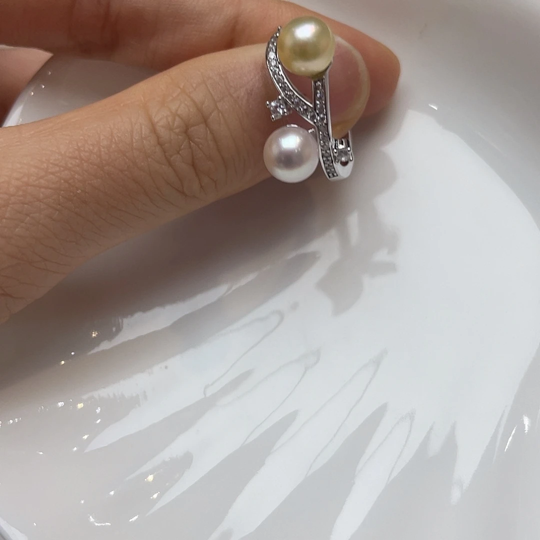 戒指海水珍珠银S925镶嵌