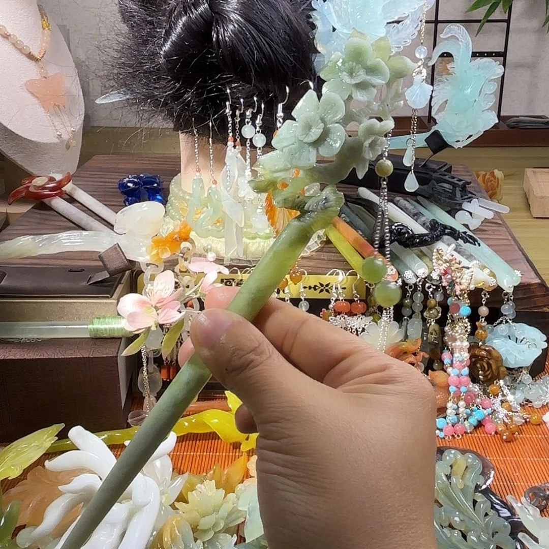 蛇纹石玉合金发饰