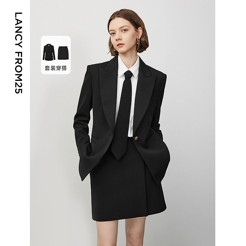 【朗姿Basic衣橱】2024秋新款通勤职业黑色西装正装外套气质西服