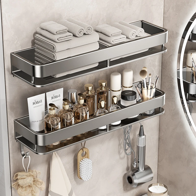 浴室置物架卫生间打孔毛巾架厨房厕所墙上壁挂式化妆品收纳置物架