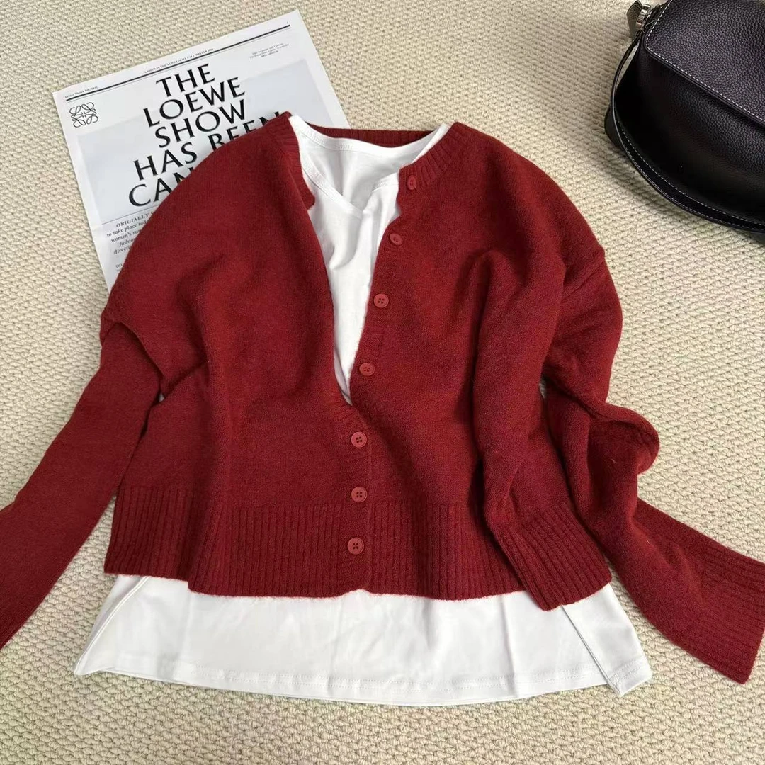 春季新款白色背心针织毛衣两件套5517