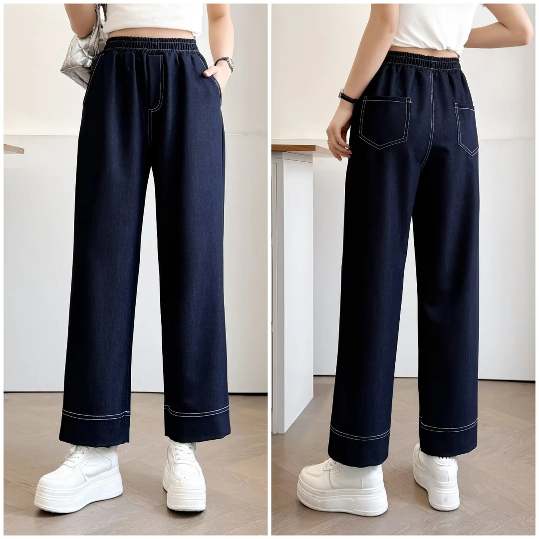 大码女裤胖mm抗皱直筒牛仔裤女夏季直筒裤大码高腰休闲九分裤