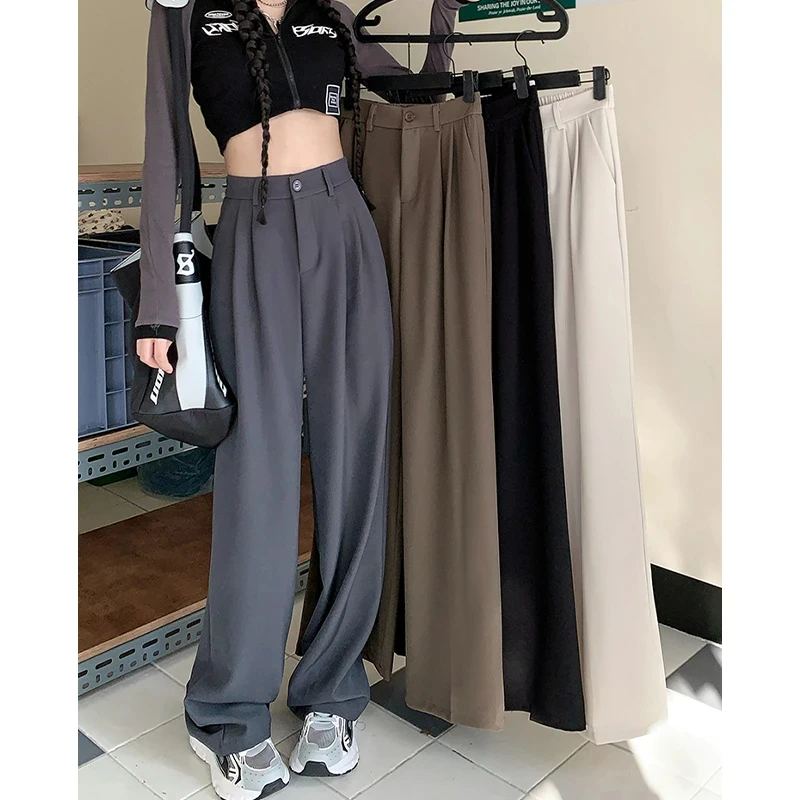 西装裤女裤2025新款春季显瘦高腰胖MM大码垂感休闲直筒窄版阔腿裤