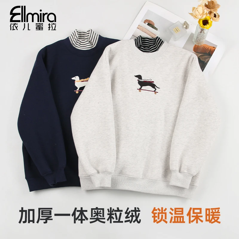 【二店】9752女童卫衣半高领冬装加绒加厚打底儿童上衣休闲套头洋气