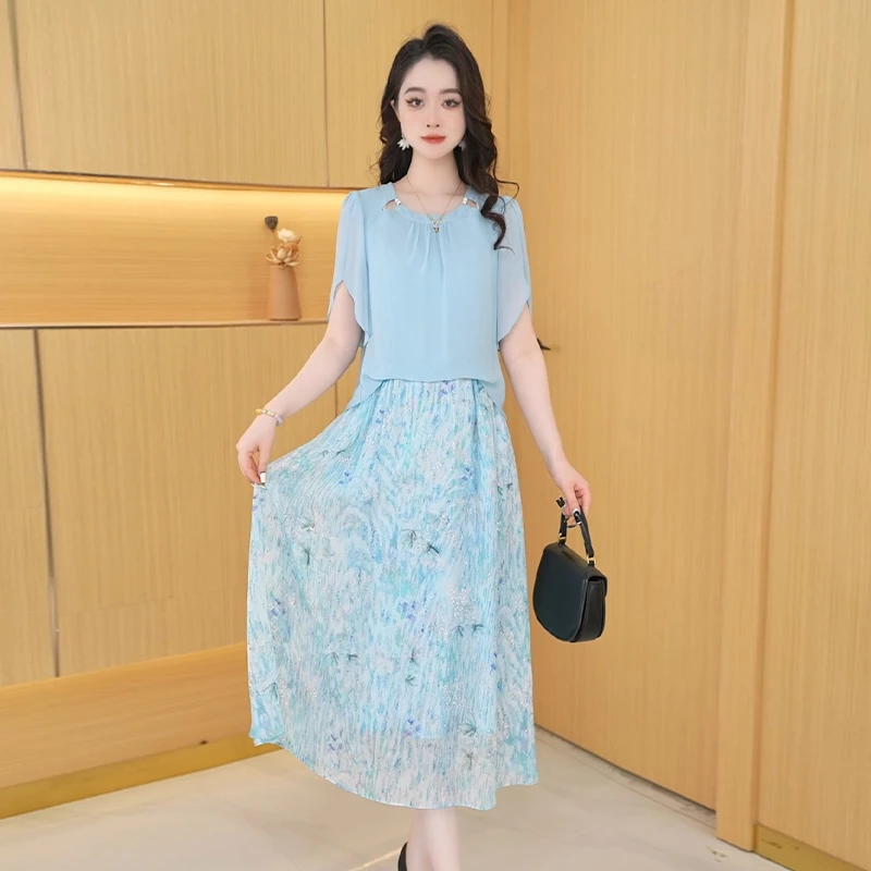 【连衣裙】夏季时尚气质收腰显瘦减龄法式洋气印花修身宽松连衣裙