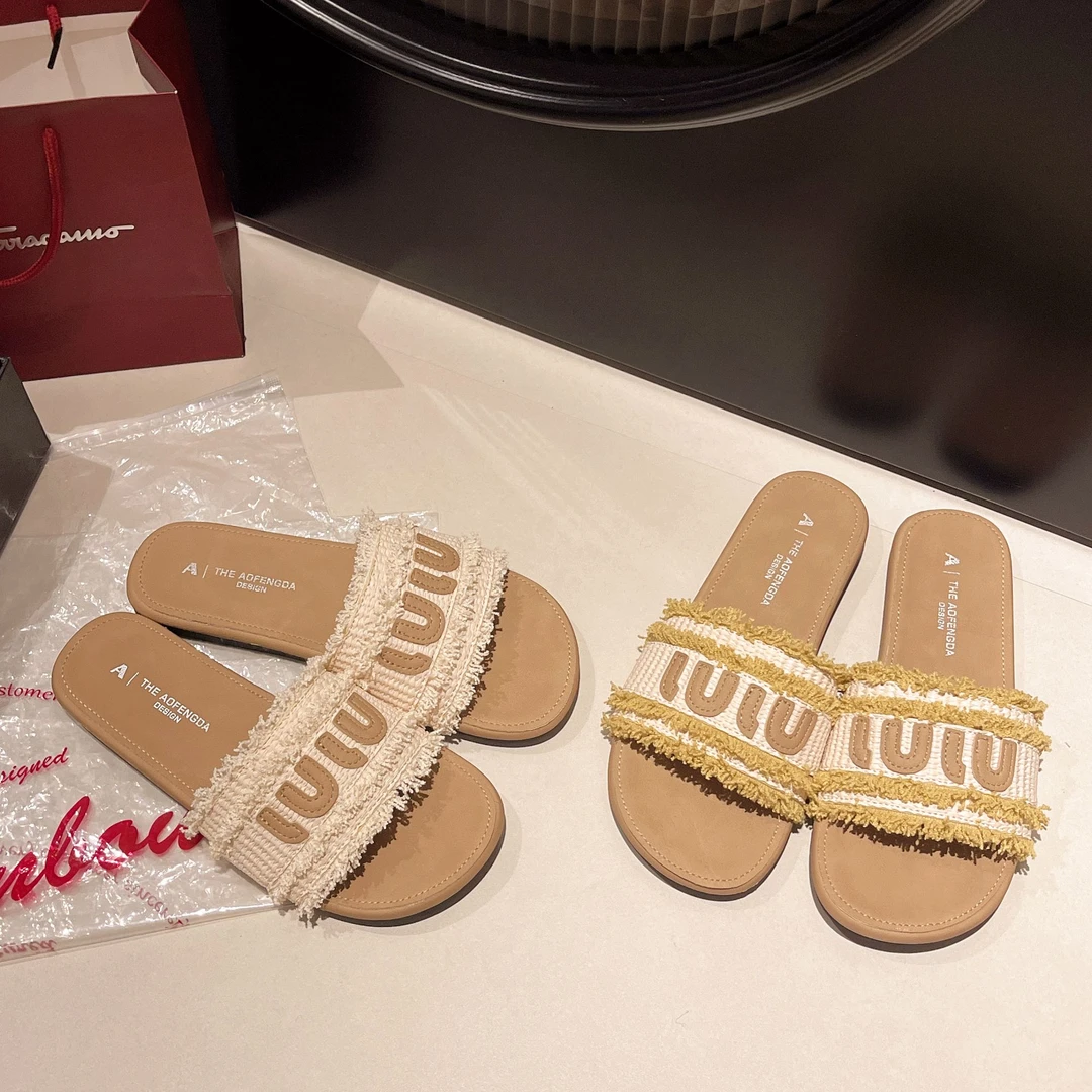 流苏假日风凉拖鞋平底韩版外穿一字拖夏季软底小香风拖鞋女外穿