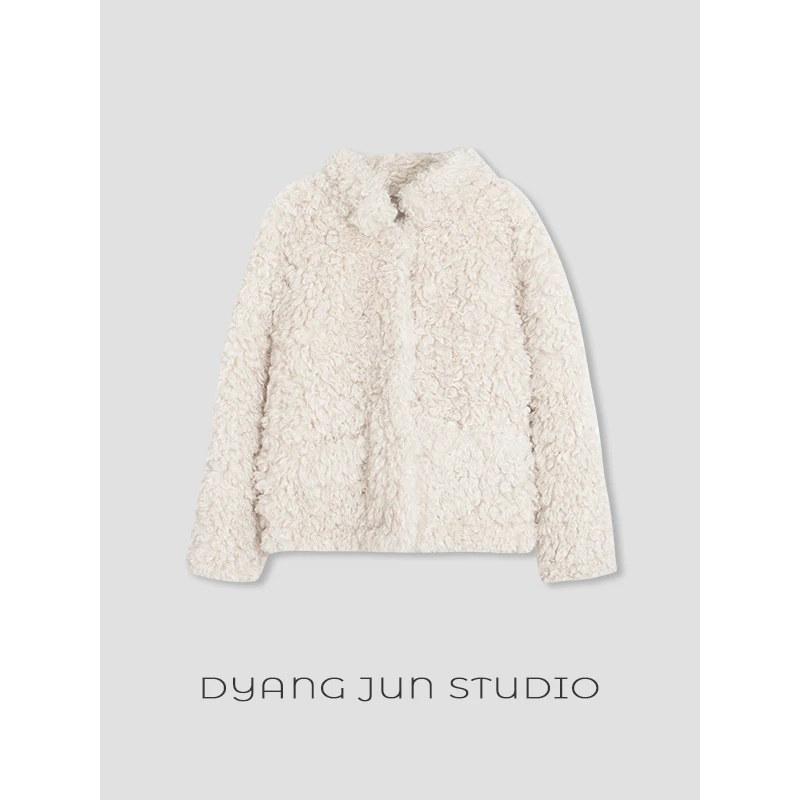 D YANGJUN 毛绒上衣冬装2024新款冬季千金玛德琳卷毛外套