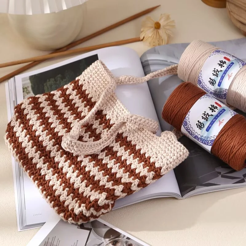 彩绒棉圆股线纯棉线二毫米空心线手工DIY毛线编织包包帽子