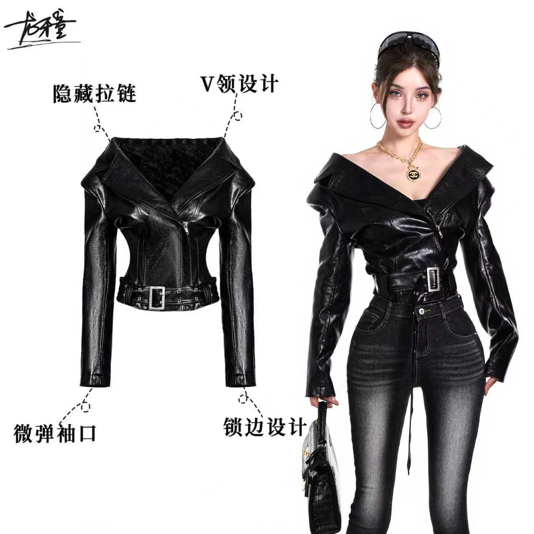 龙牙童推荐【秀场直击】美式辣妹皮衣外套秋季2025新款设计夹克上衣