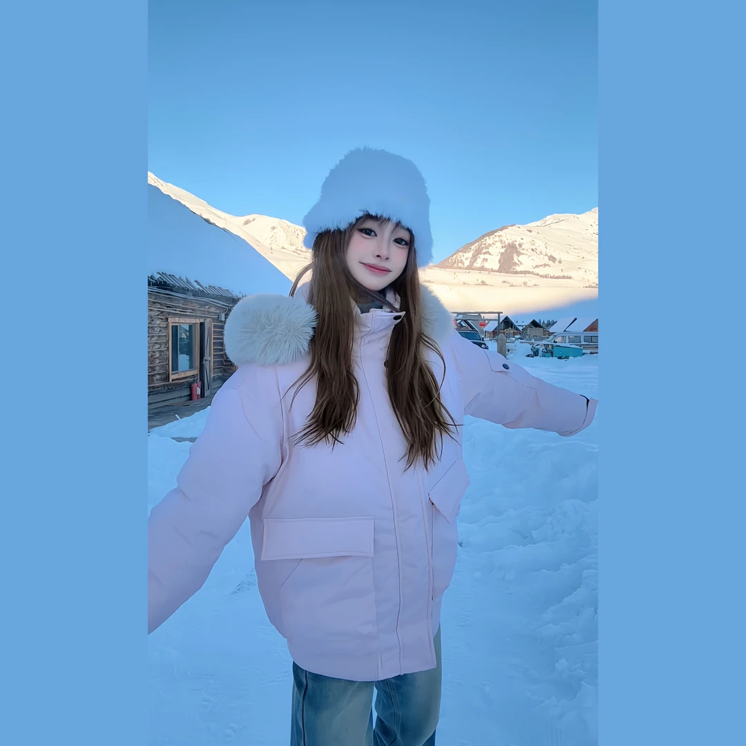 棉服女大毛领2024冬季新款工装派克服加厚宽松情侣时尚棉衣外套