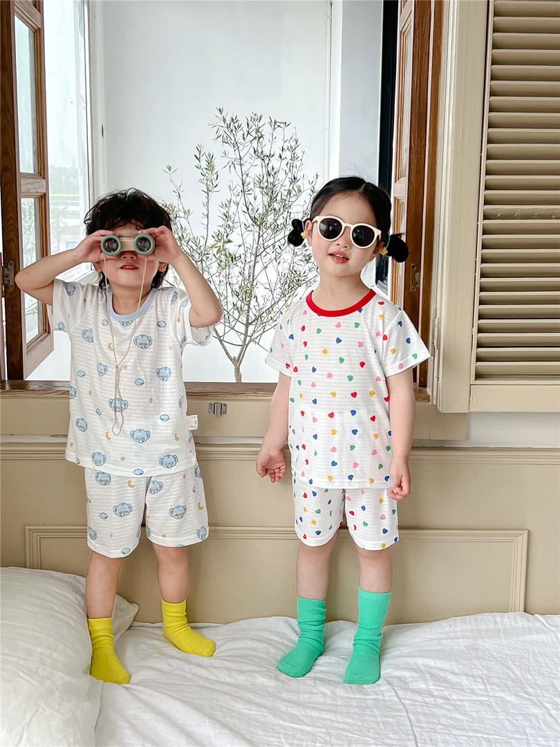 儿童睡衣夏季薄款a类男童女童竹纤维冰凉家居服套装短袖宝宝睡衣
