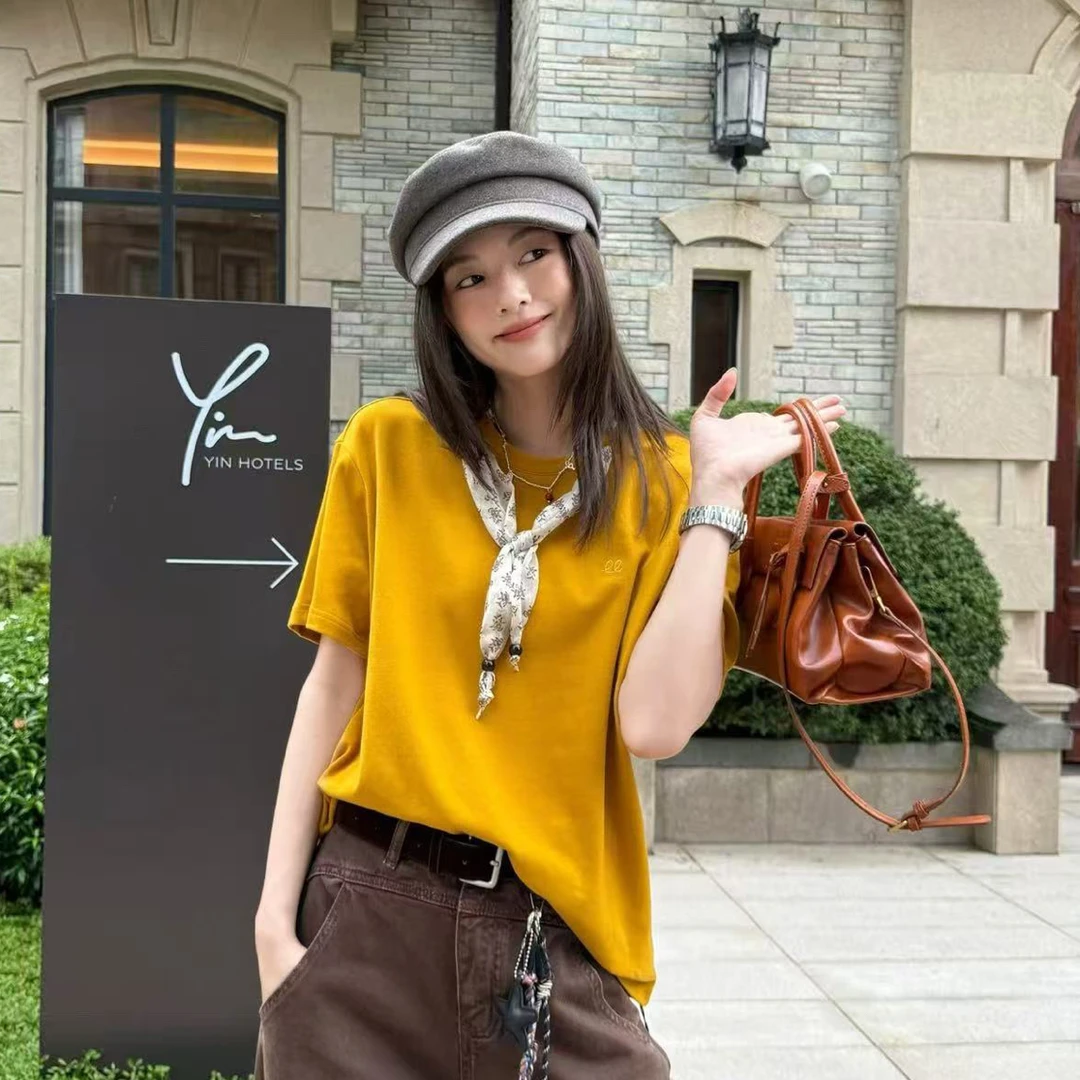 韩米早秋新款丝巾圆领上衣3012