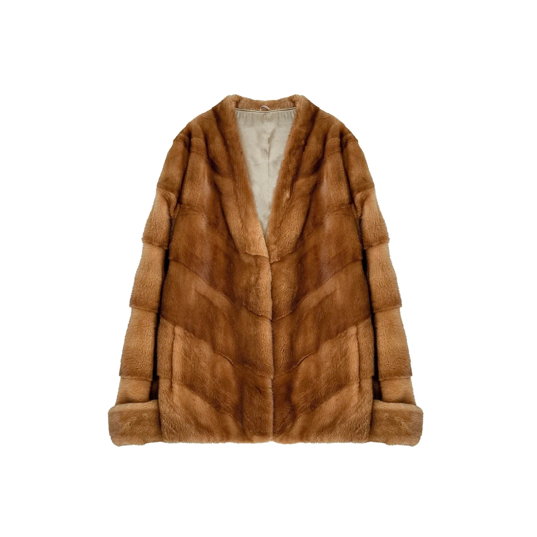 冷玩 [艳红啡]歌古丝奢级芬兰进口稀有原色水貂皮草 V领 10BS9929