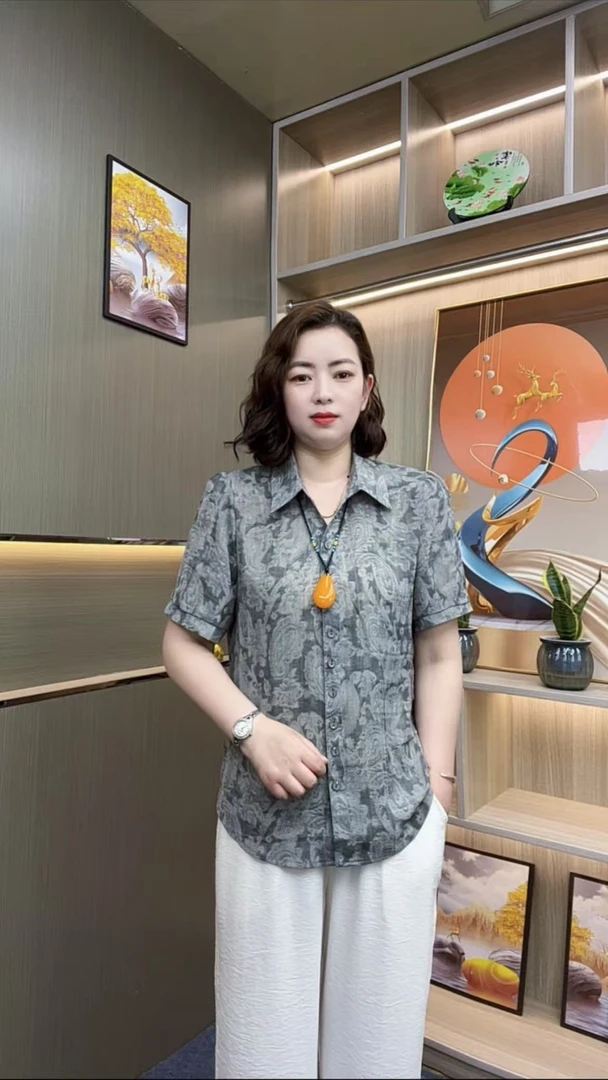 时尚妈妈装短袖印花雪纺衬衫夏装新款洋气高贵小衫气质中老年上衣