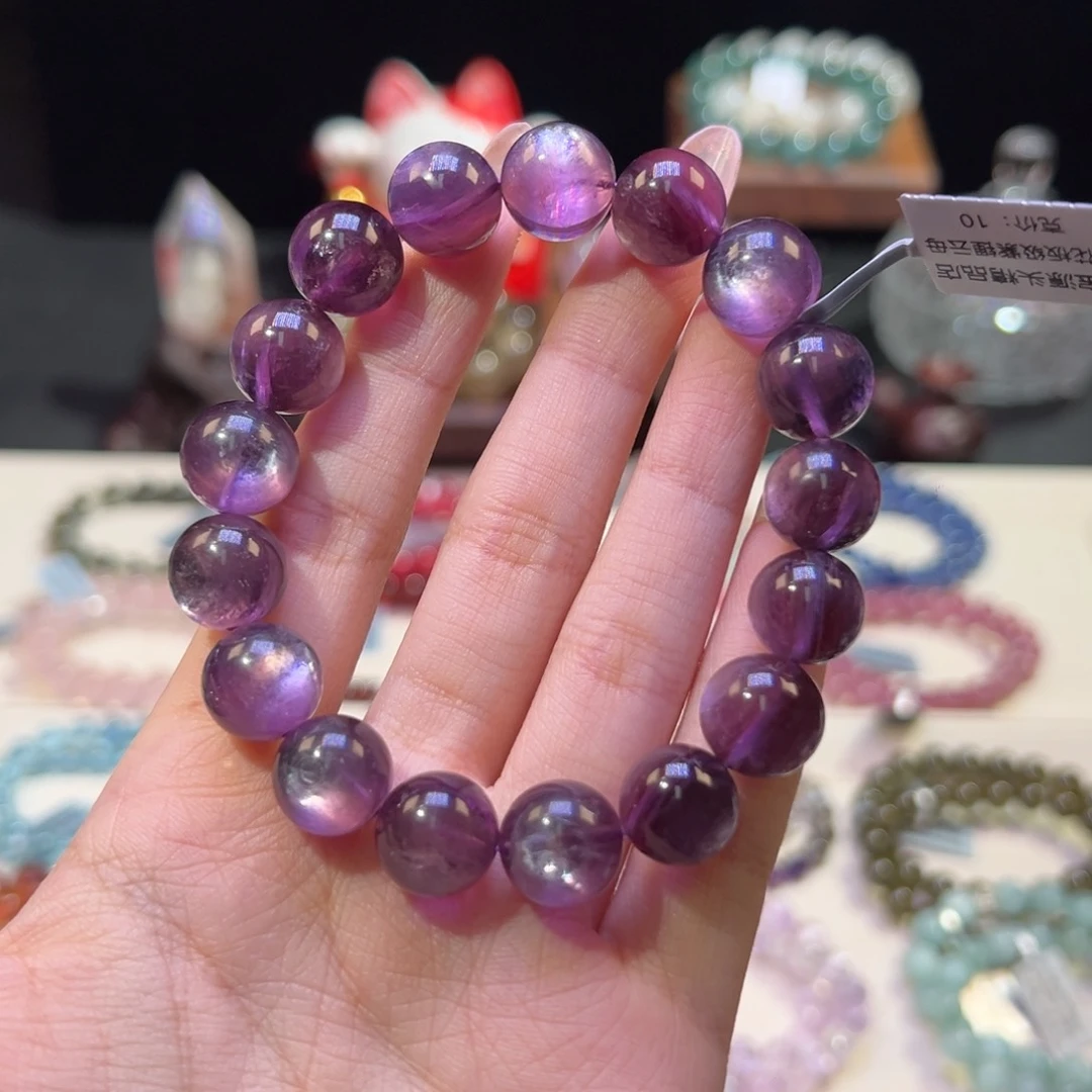 水晶手串未镶嵌_****?12m天花板级紫锂云母