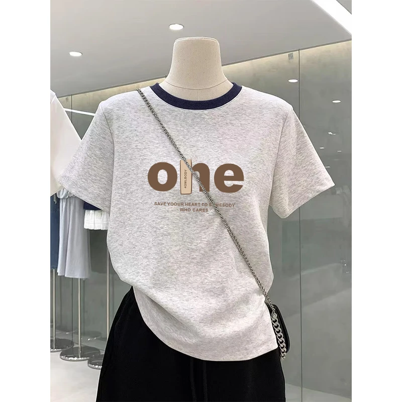 2025新款夏季正肩插色短袖女t恤韩版时尚休闲百搭高级不撞款上衣