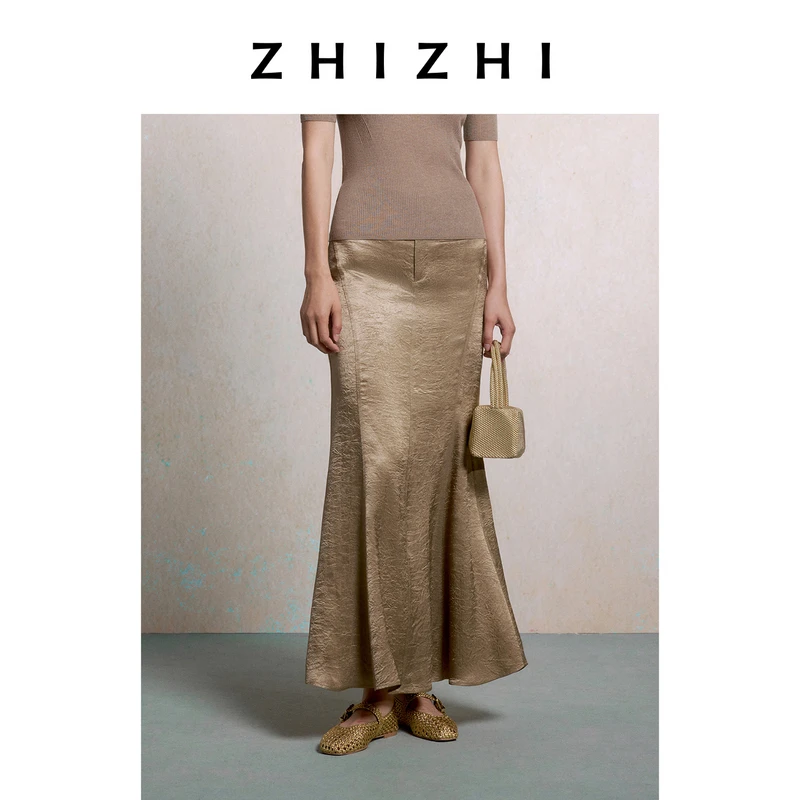 致知 采桑子 细腻皱感微光缎面醋纤鱼尾半裙25夏款ZZ2EMWBQ052