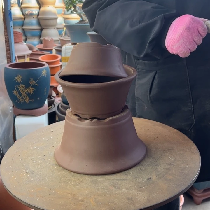 紫砂宜兴紫砂花盆朱泥三件套