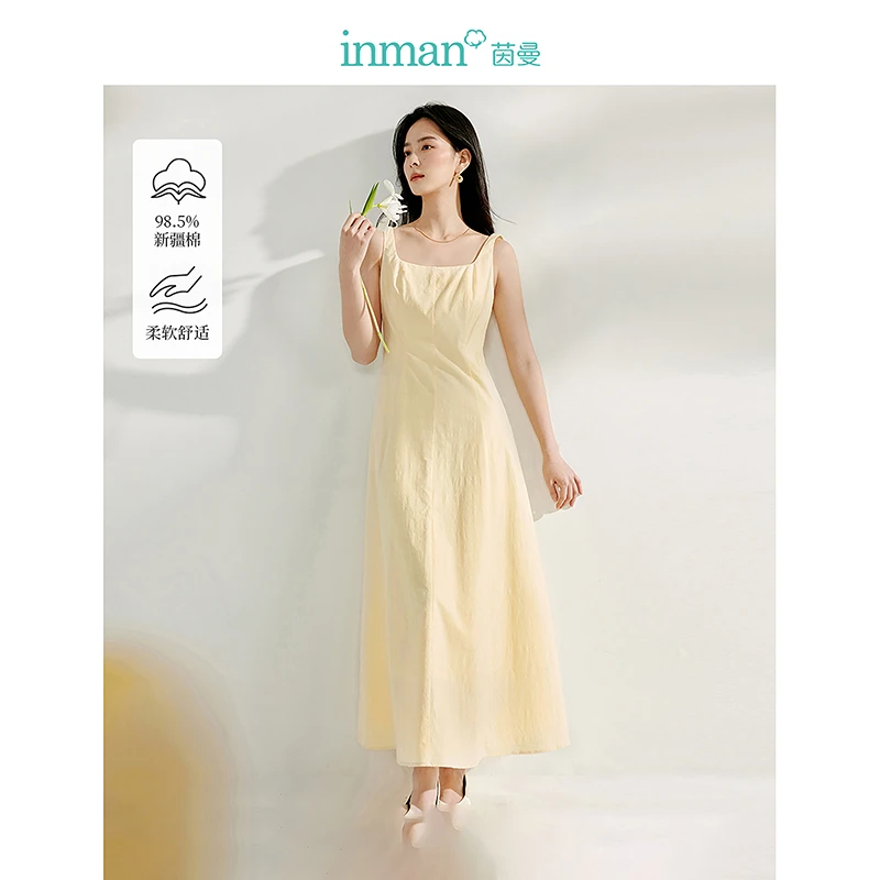 【双旦礼遇季】茵曼春季法式方领吊带连衣裙分割收腰显瘦气质长裙子